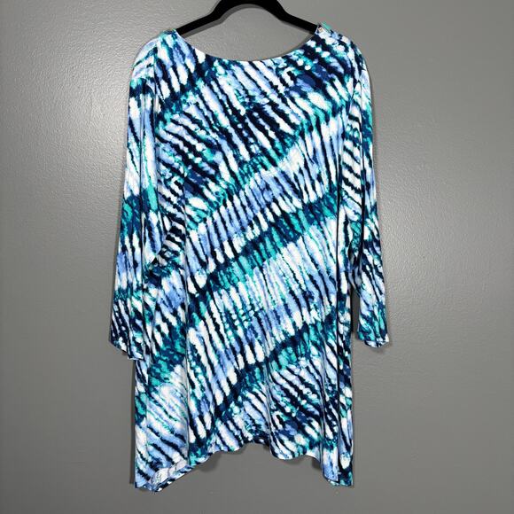 Ruby Rd. Boho Blue Tie Dye Beaded Neck Top - Size 1X - Women's Plus Size Tunic - Picture 6 of 6